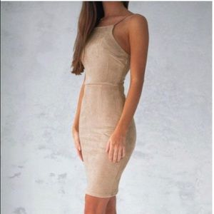 Tan Spaghetti Strap Suede Dress